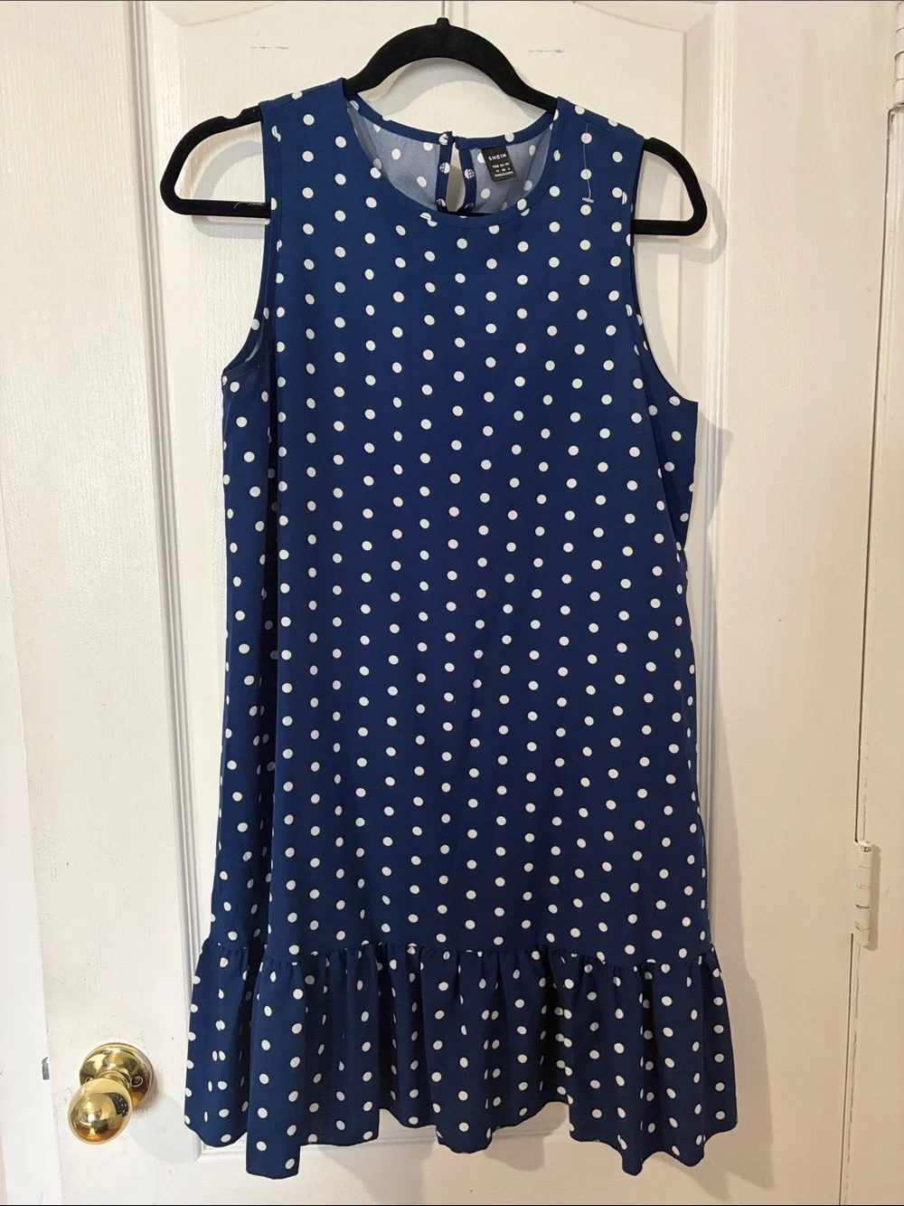 SHEIN Navy & White Polka Dot Ruffle Hem Dress - Picture 2 of 4